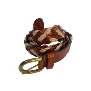 Unbranded Braided Leather Rope Belt Mens 42 Brown Beige Nautical Woven Preppy
